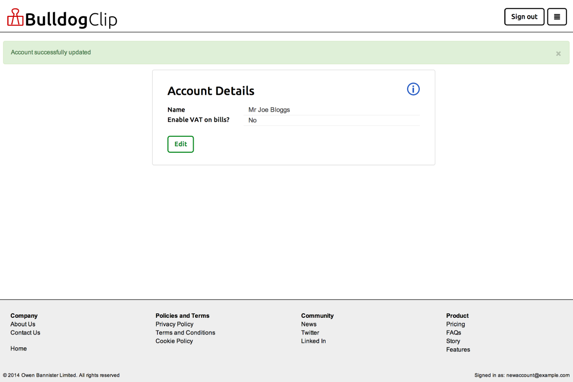 Account details edit form