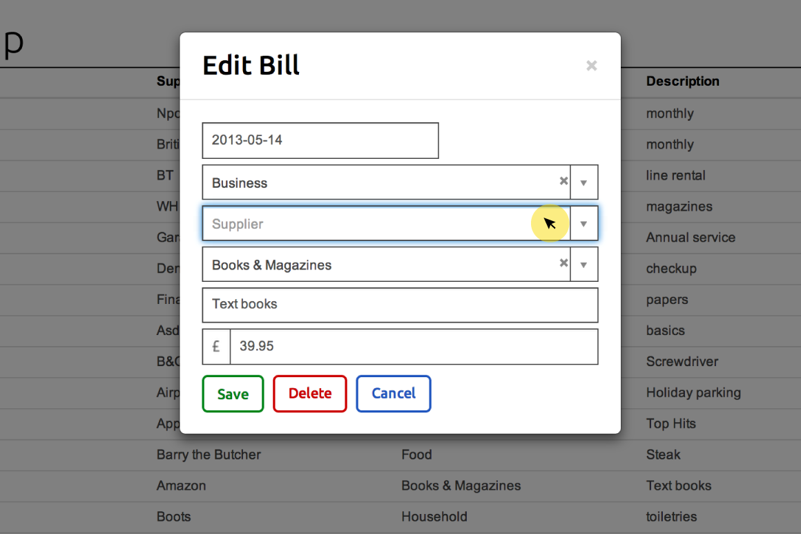 Bill edit form