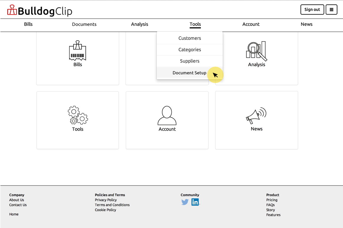 Navigate to document setup