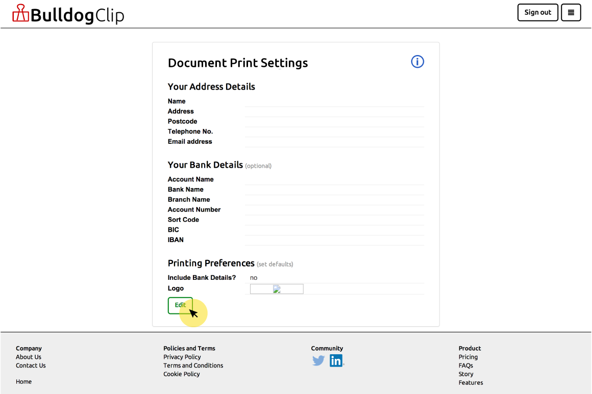 Blank document settings