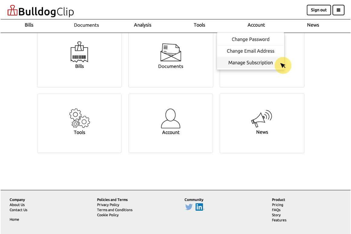 Manage Subscription menu